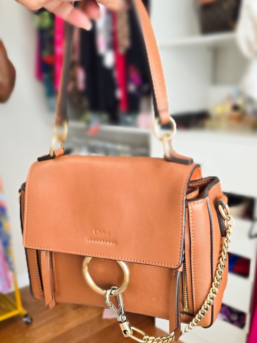 Chloé Faye Small Leather Shoulder Bag in Tan - Picture 11 of 12